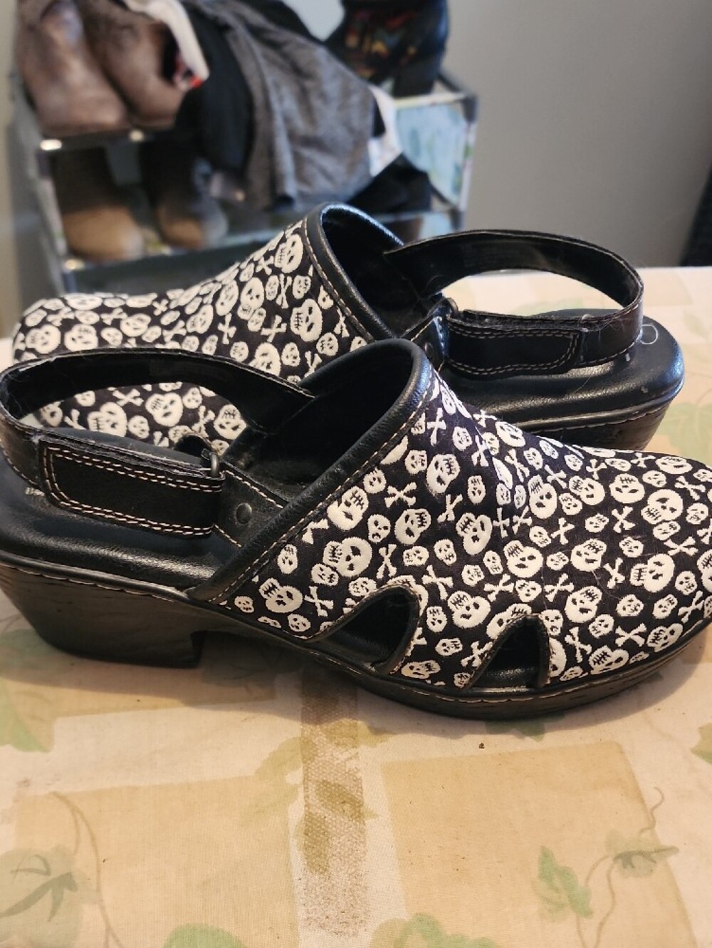 b.o.c. Black and White Skull Pattern Slip-On Clogs - Picture 2 of 5